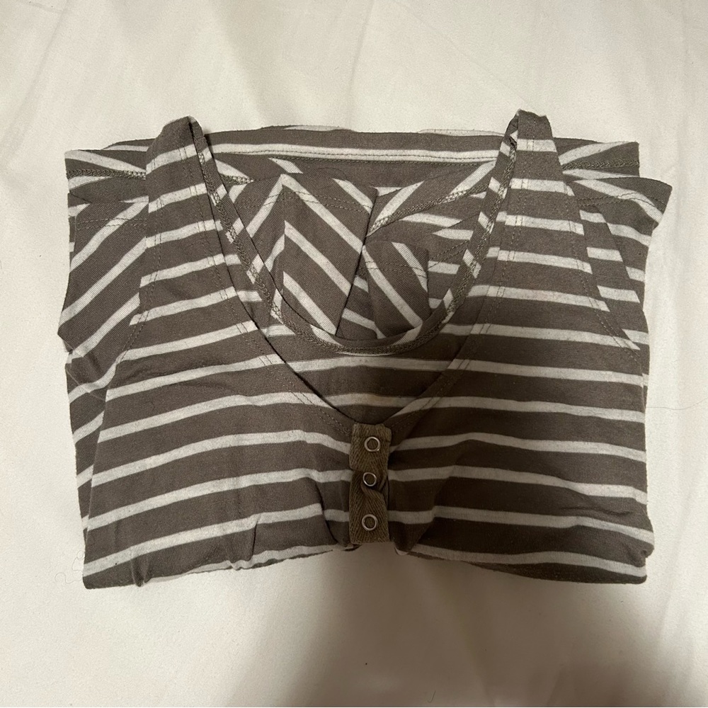 Green Button Down Striped Top